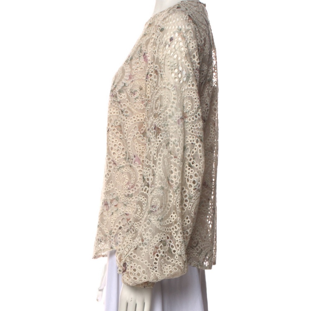 Veronica Beard Azar Eyelet Blouse Sz S 4 Floral Lace Ivory Ecru Embroidery - Picture 5 of 7